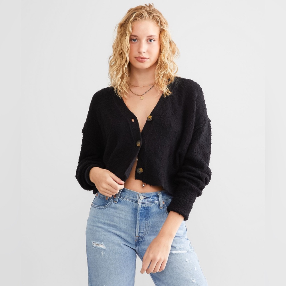 Free People Black Button-Up Cardigan